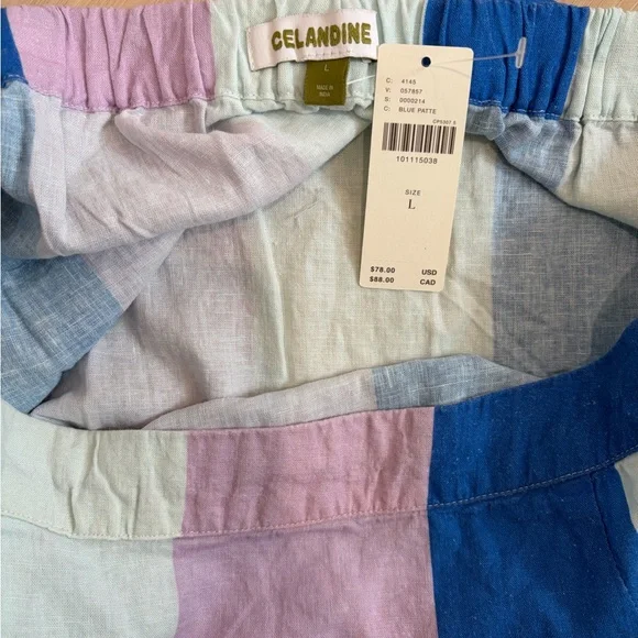 Anthropologie Celandine Striped Linen Midi Skirt Blue Pink Side Slit NWT Size L - Picture 2 of 4